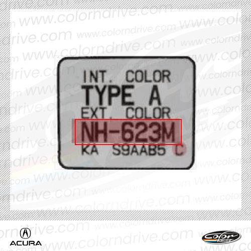The paint code label on a Acura