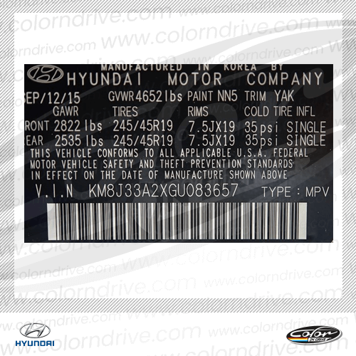 Genesis paint code label example 1