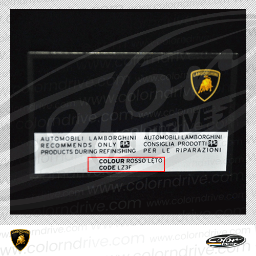 The paint code label on a Lamborghini