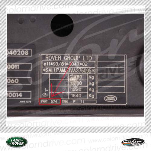 The paint code label on a Land Rover