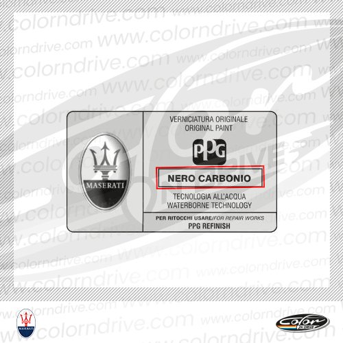 The paint code label on a Maserati