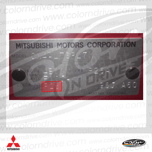 The paint code label on a Mitsubishi