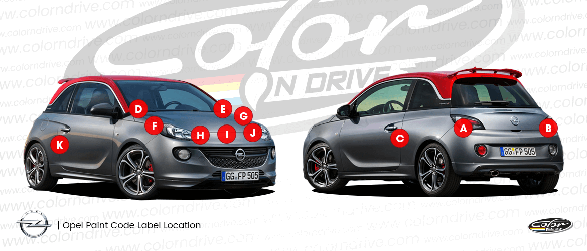 Where the paint code label sits on a Opel
