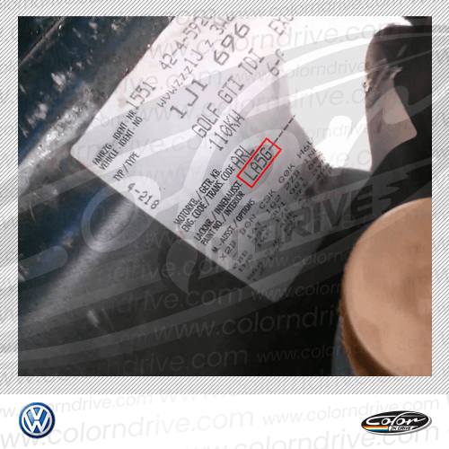 The paint code label on a Volkswagen