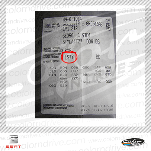 The paint code label on a CUPRA