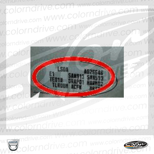 The paint code label on a Dacia